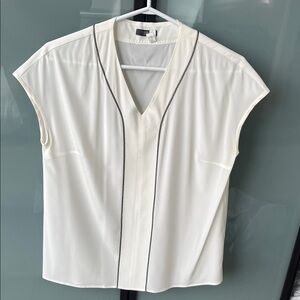 Peserico  Cream V-Neck Silk Blouse with Black Trim